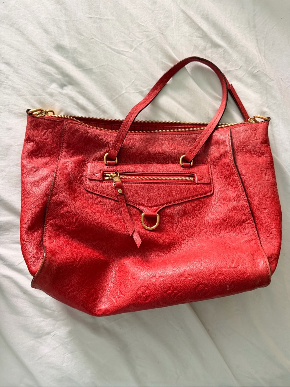 Louis Vuitton Red Canvas Cosmetic Pouch with Gold-Tone Zipper
